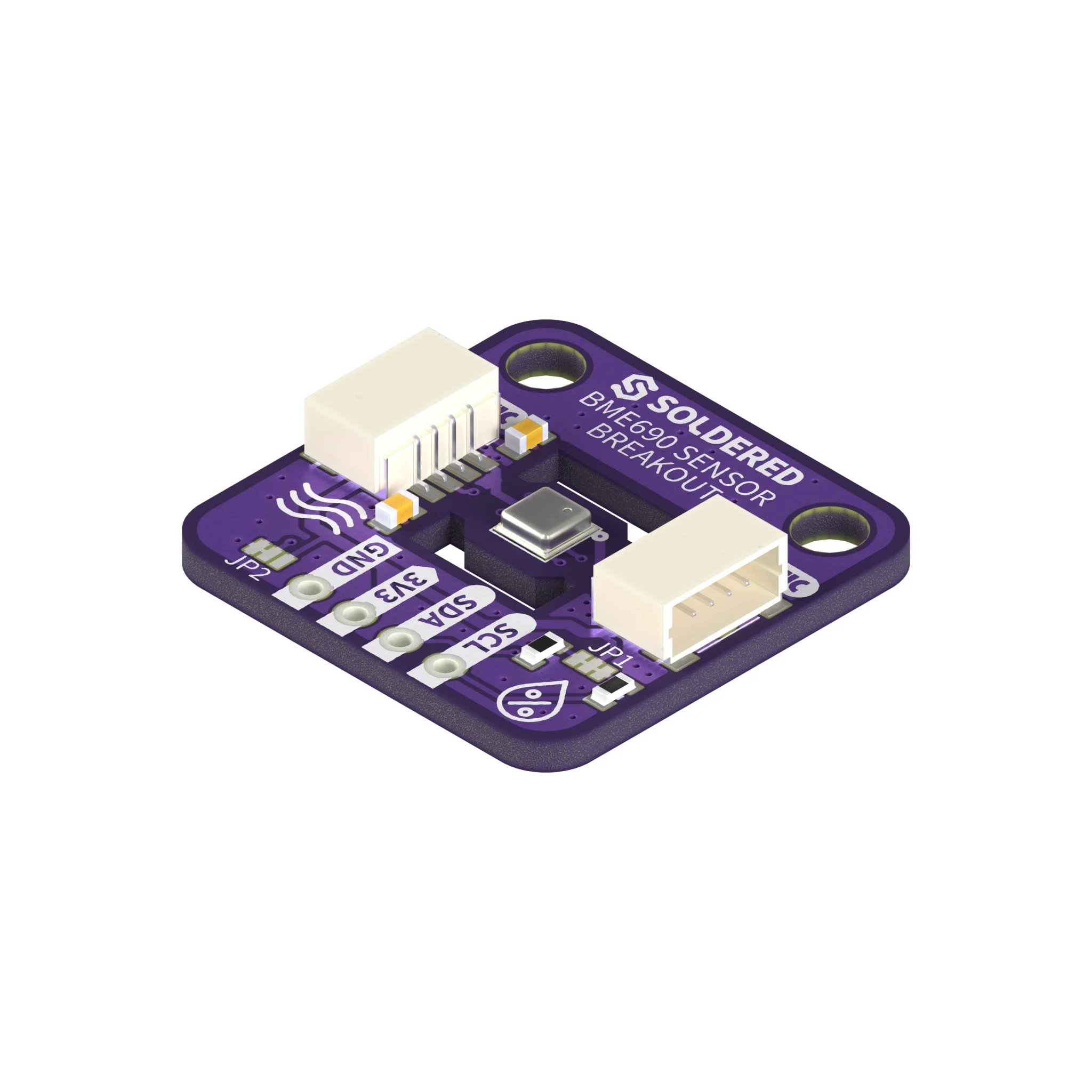 Soldered BME690 breakout, isometric view